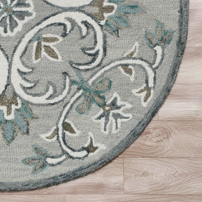 6' Round Gray and White Filigree Area Rug