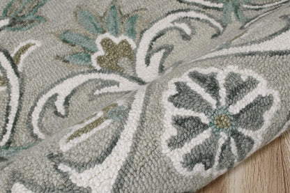 6' Round Gray and White Filigree Area Rug