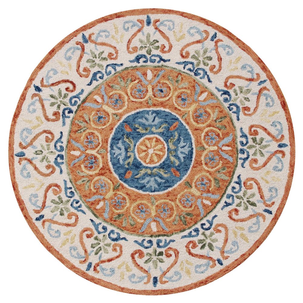 4' Round Orange Traditional Medallion Area Rug