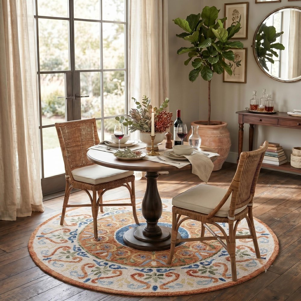 6' Round Orange Traditional Medallion Area Rug
