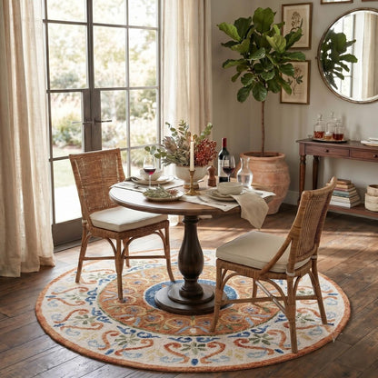 6' Round Orange Traditional Medallion Area Rug
