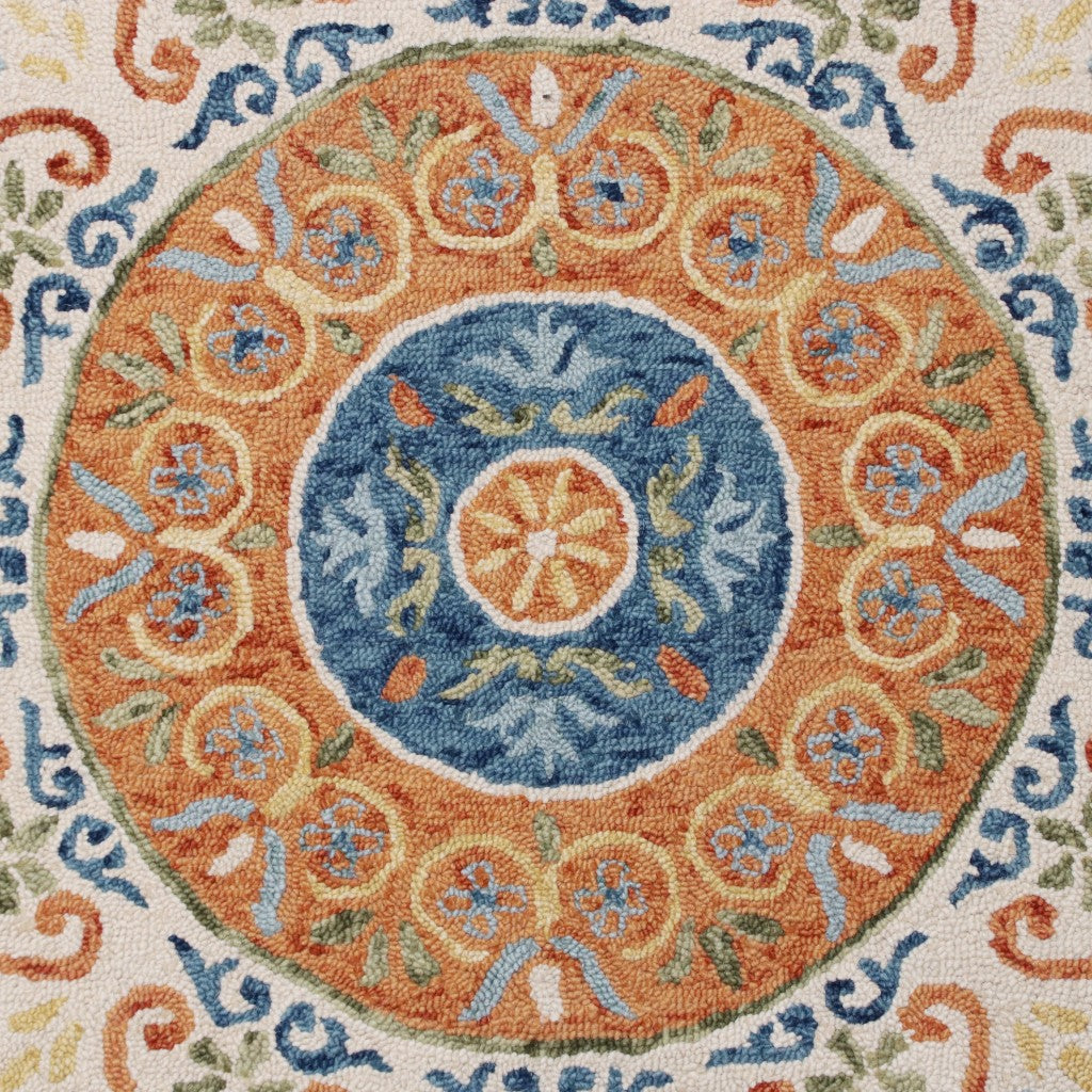 6' Round Orange Traditional Medallion Area Rug