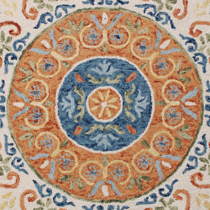 6' Round Orange Traditional Medallion Area Rug