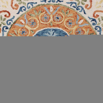 6' Round Orange Traditional Medallion Area Rug