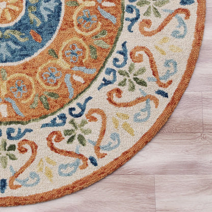 6' Round Orange Traditional Medallion Area Rug