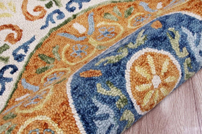 4' Round Orange Traditional Medallion Area Rug