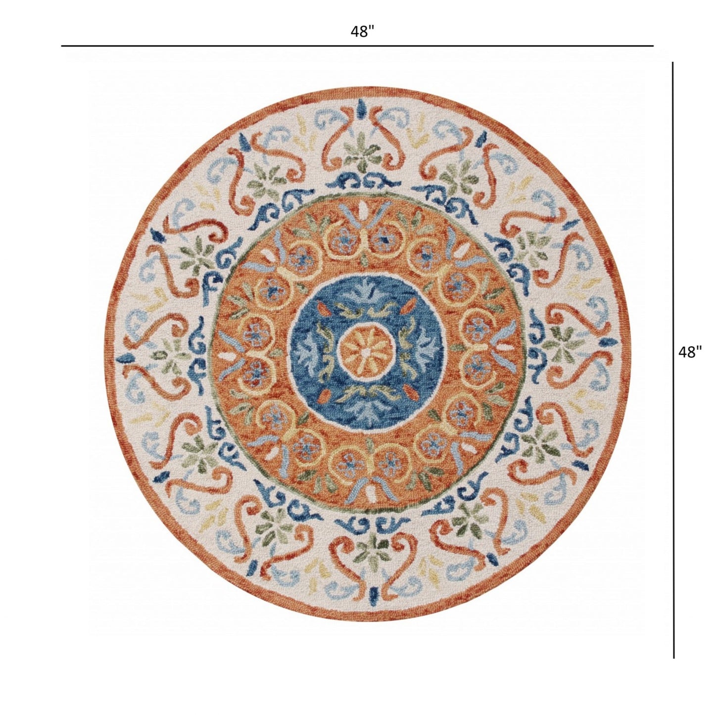 6' Round Orange Traditional Medallion Area Rug