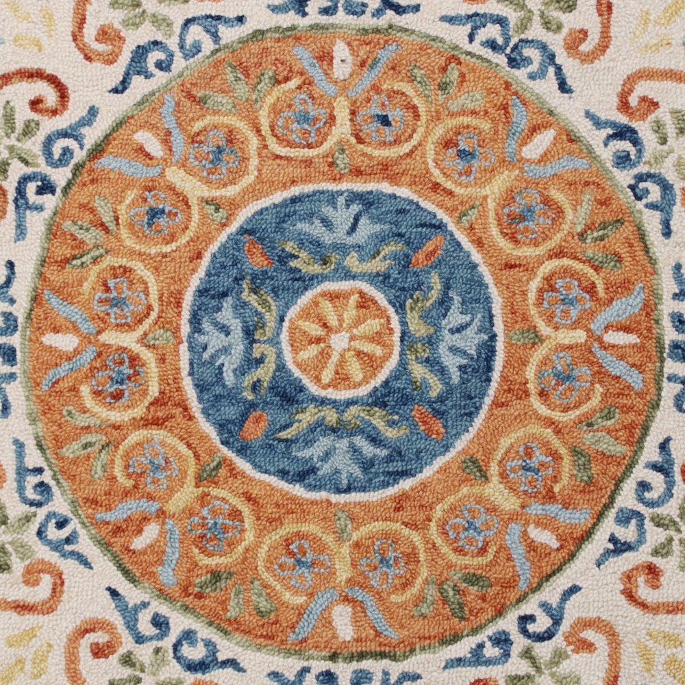 4' Round Orange Traditional Medallion Area Rug