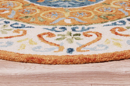 6' Round Orange Traditional Medallion Area Rug