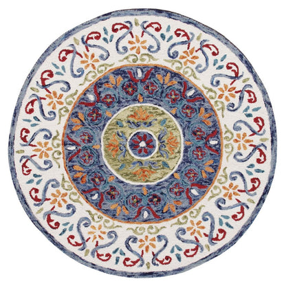 4' Round Blue and White Ornate Medallion Area Rug