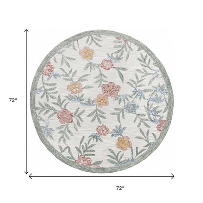 6' Ivory And Blue Round Wool Hand Hooked Handmade Area Rug