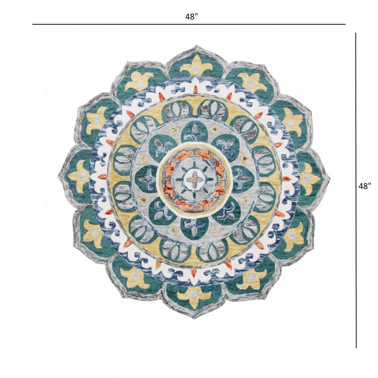 4' Round Teal Floral Mandala Area Rug