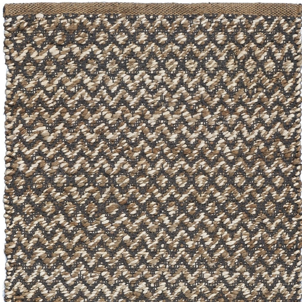 6' Natural and Gray Chevron Hand Woven Jute Runner Rug