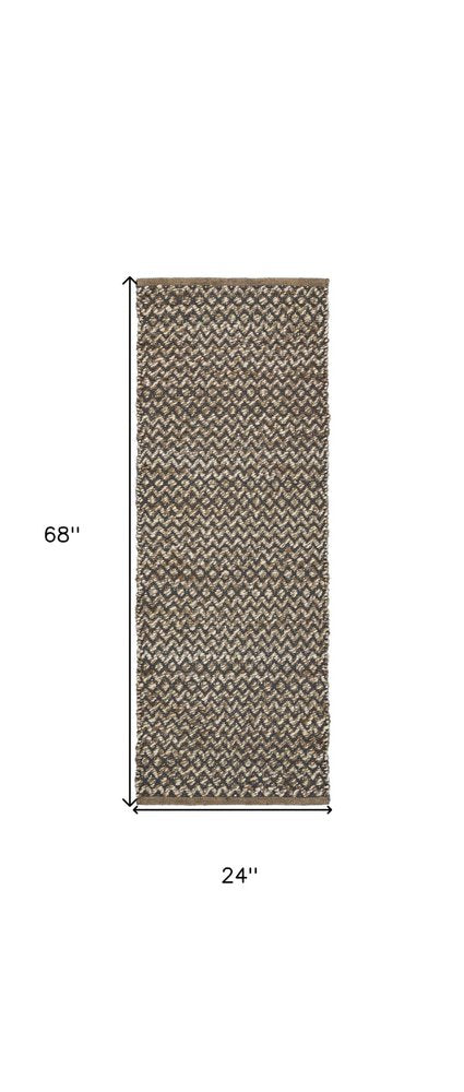 6' Natural and Gray Chevron Hand Woven Jute Runner Rug