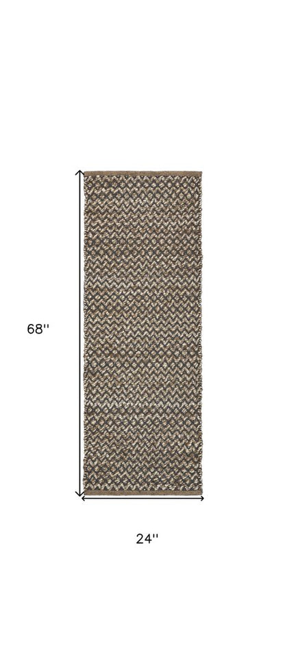 6' Natural and Gray Chevron Hand Woven Jute Runner Rug