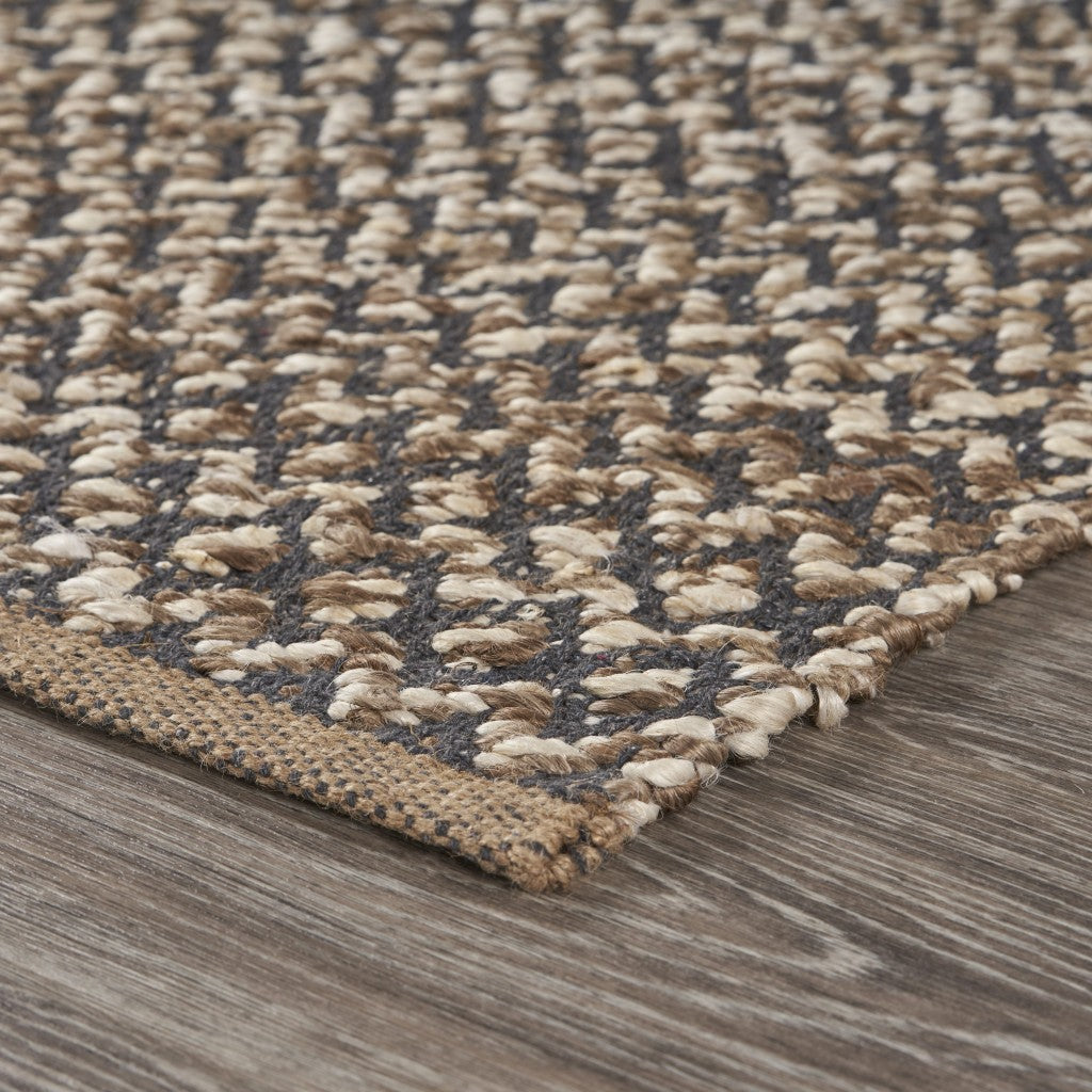 6' Natural and Gray Chevron Hand Woven Jute Runner Rug