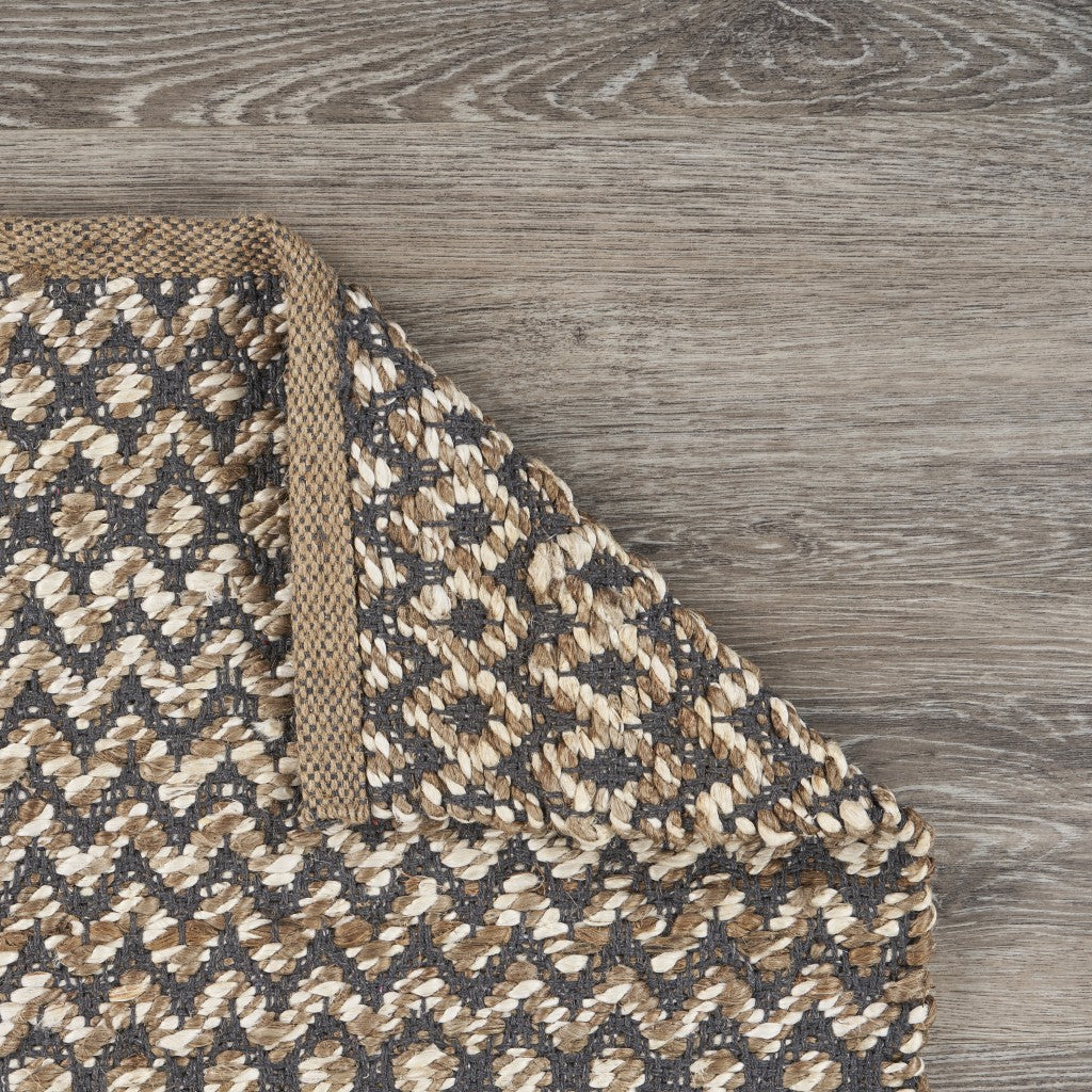 6' Natural and Gray Chevron Hand Woven Jute Runner Rug