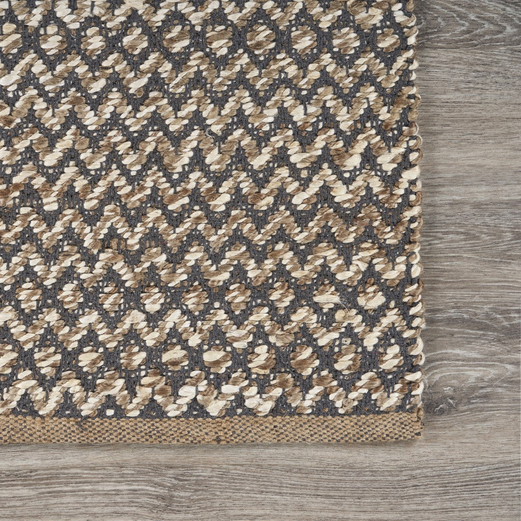 6' Natural and Gray Chevron Hand Woven Jute Runner Rug