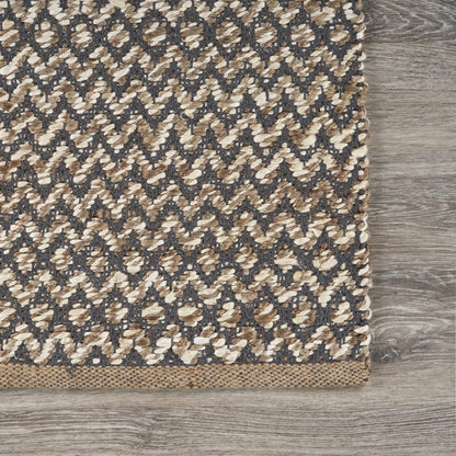 6' Natural and Gray Chevron Hand Woven Jute Runner Rug