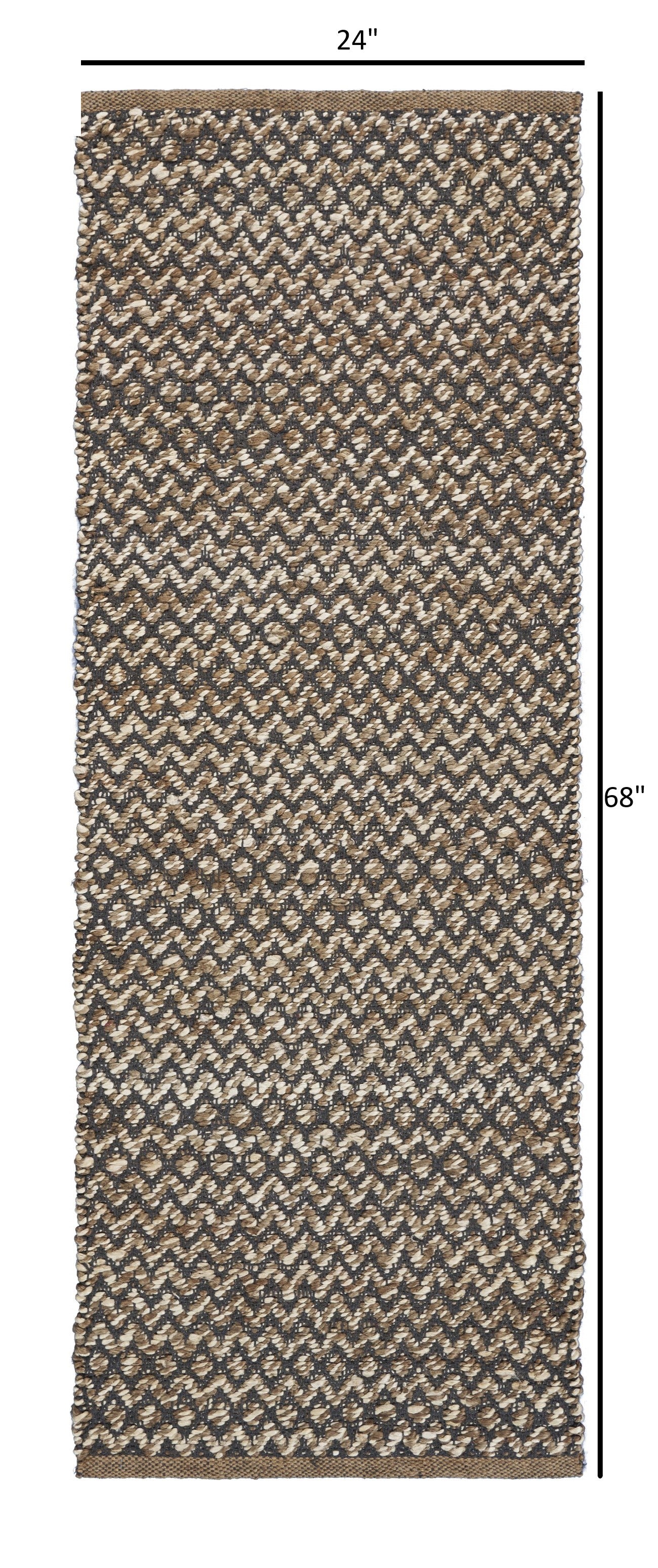 6' Natural and Gray Chevron Hand Woven Jute Runner Rug