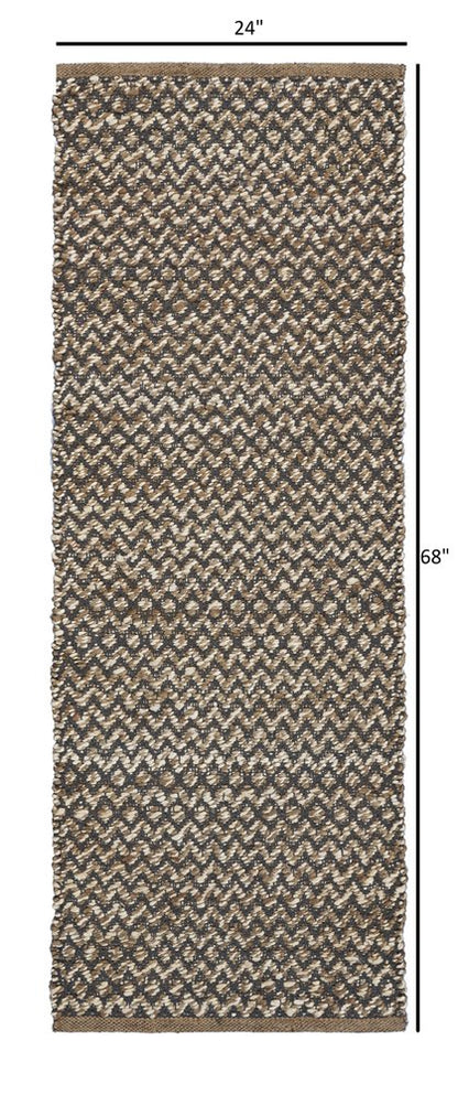6' Natural and Gray Chevron Hand Woven Jute Runner Rug