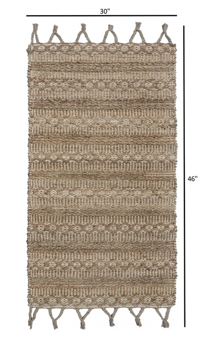 3' x 4' Tan Bohemian Tasseled Area Rug