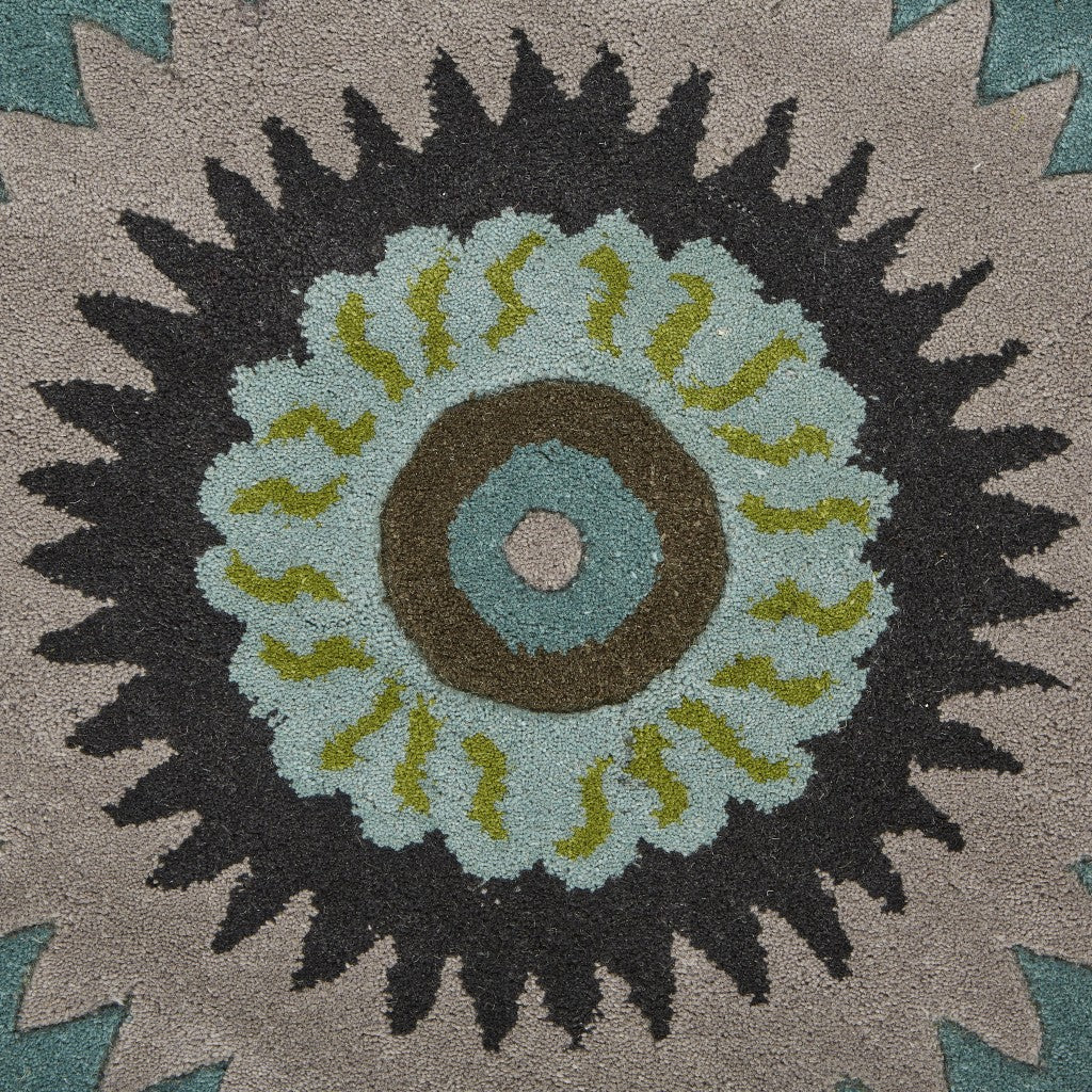 5' Round Green Peacock Feather Area Rug