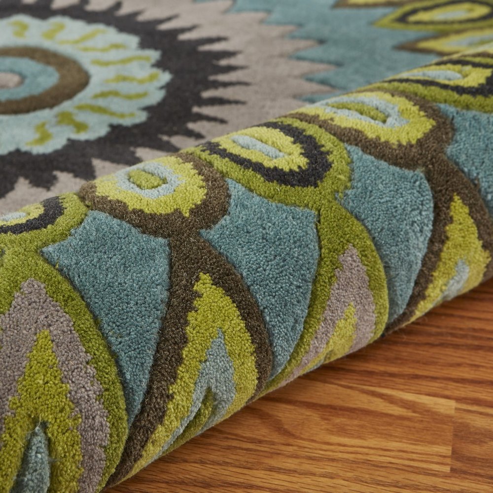 3' Green Wool Hand Tufted Round Rug