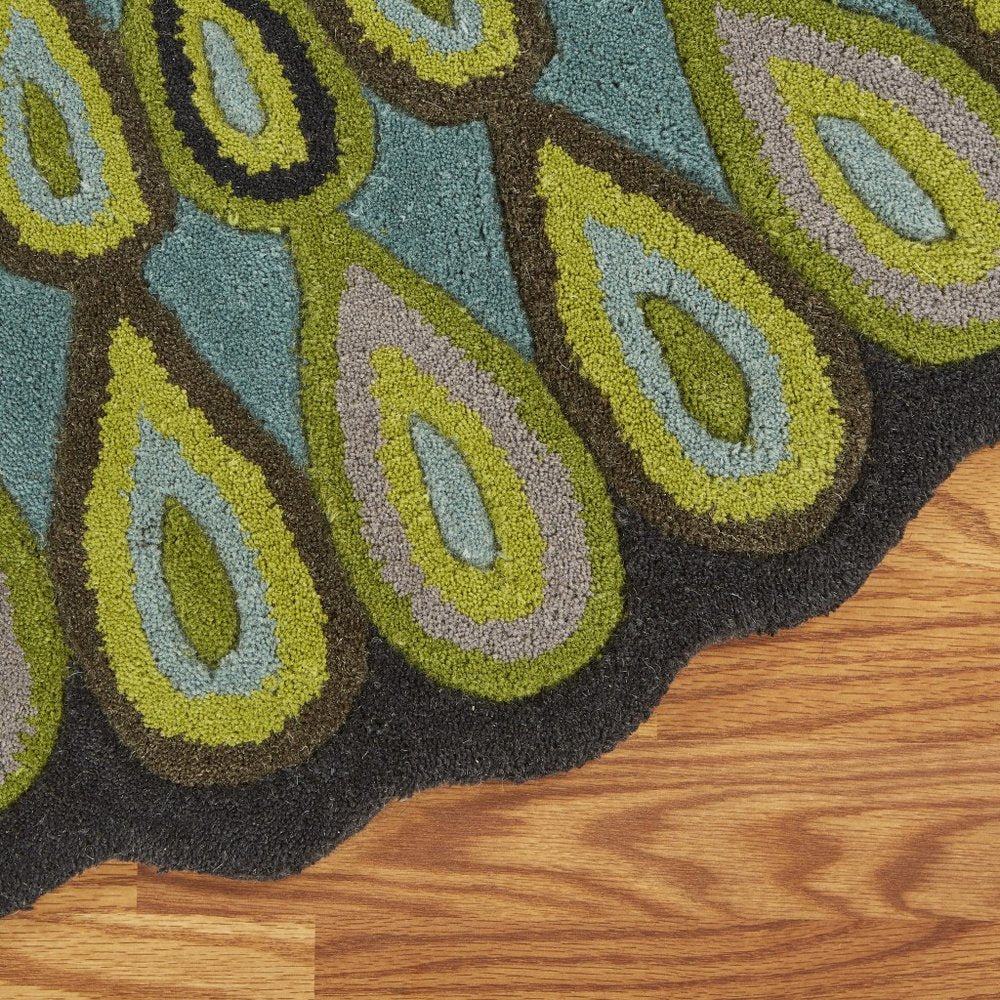 3' Green Wool Hand Tufted Round Rug