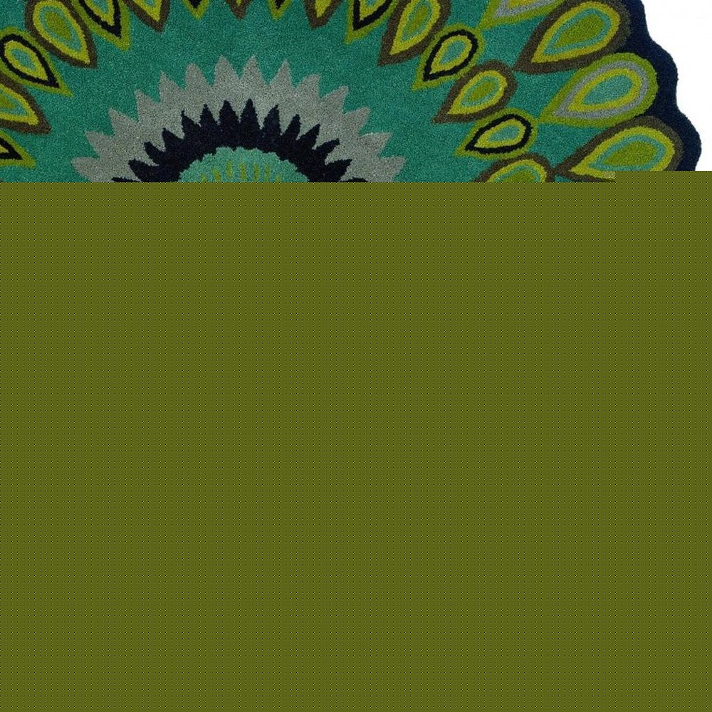 3' Green Wool Hand Tufted Round Rug
