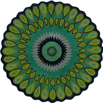 8' Green Wool Hand Tufted Round Rug