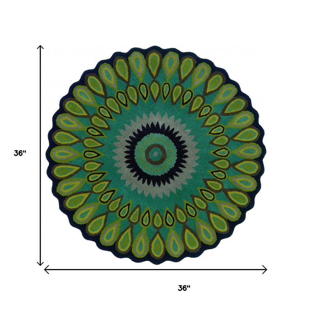 8' Green Wool Hand Tufted Round Rug