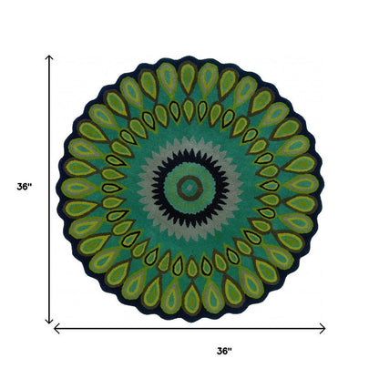 3' Green Wool Hand Tufted Round Rug