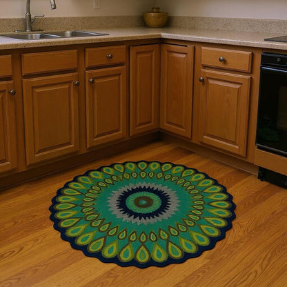 3' Green Wool Hand Tufted Round Rug