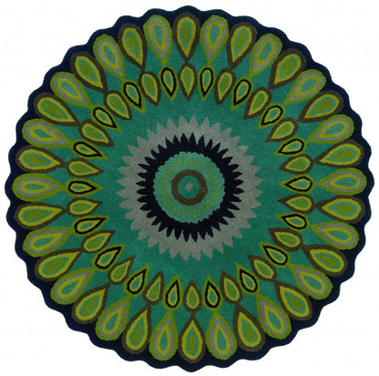 3' Green Wool Hand Tufted Round Rug