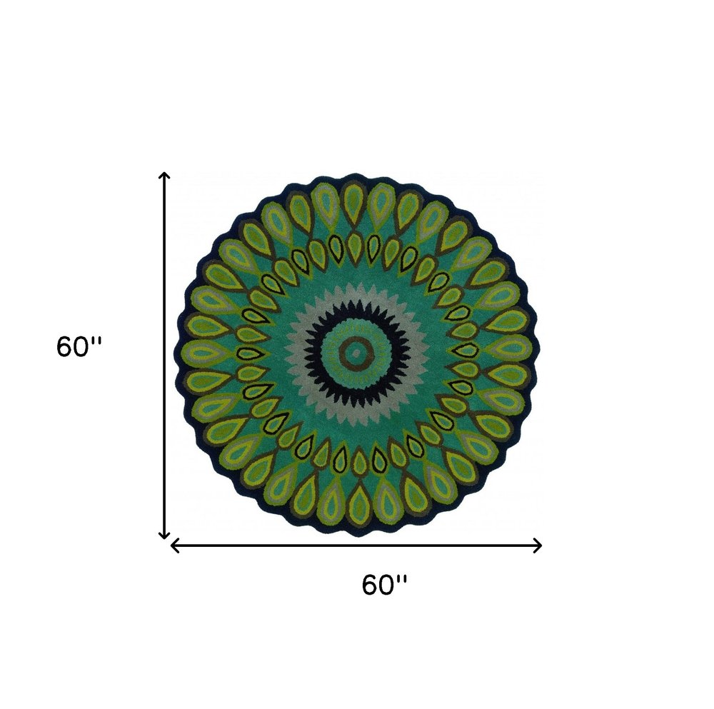 3' Green Wool Hand Tufted Round Rug