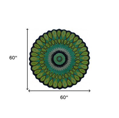 3' Green Wool Hand Tufted Round Rug