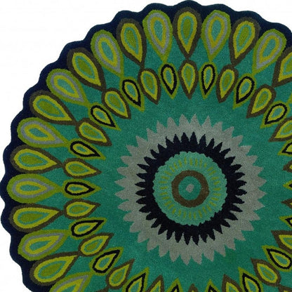 3' Green Wool Hand Tufted Round Rug