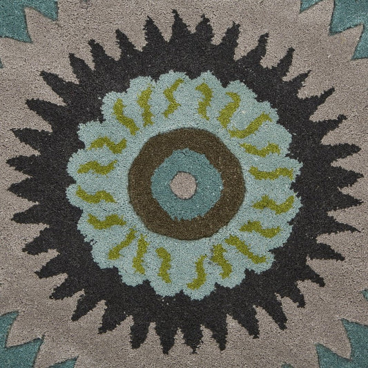 3' Green Wool Hand Tufted Round Rug