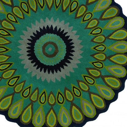 3' Green Wool Hand Tufted Round Rug