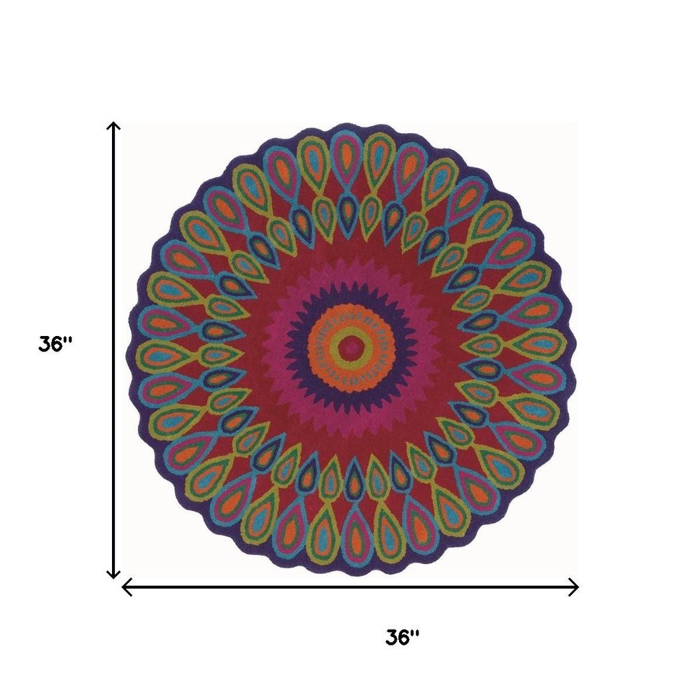 3' Pink Wool Hand Tufted Round Rug