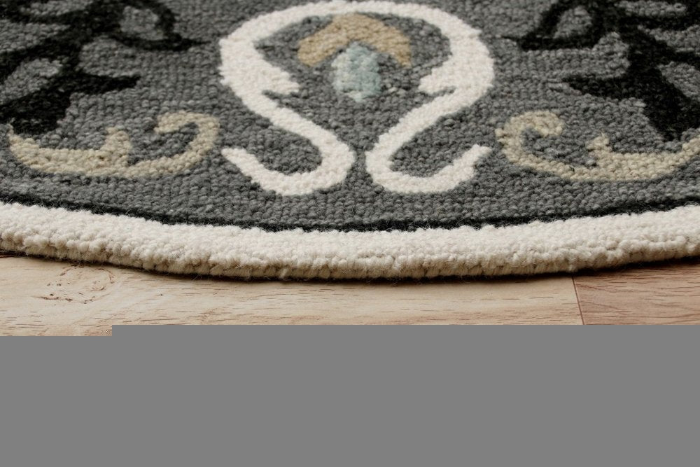 5' Gray Round Wool Hand Hooked Handmade Area Rug