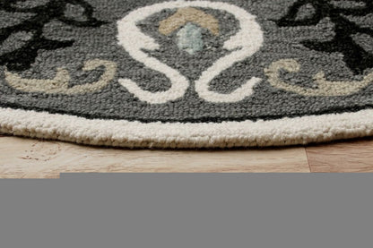 5' Gray Round Wool Hand Hooked Handmade Area Rug