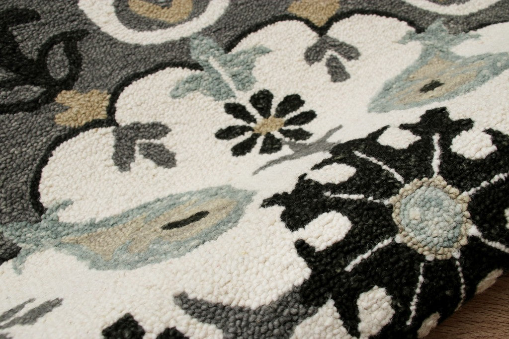 7' Gray Round Wool Hand Hooked Handmade Area Rug