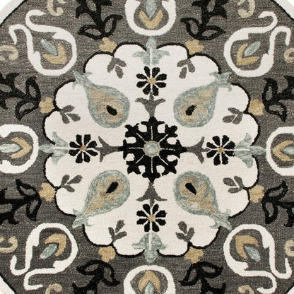 5' Gray Round Wool Hand Hooked Handmade Area Rug