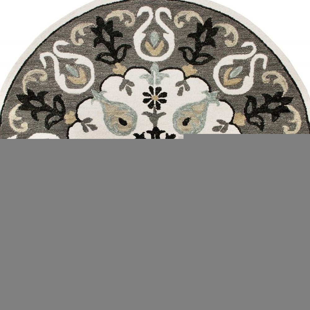 5' Gray Round Wool Hand Hooked Handmade Area Rug