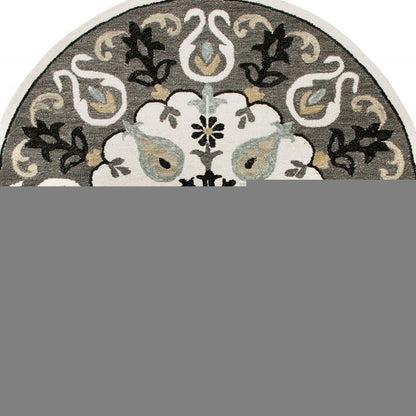 5' Gray Round Wool Hand Hooked Handmade Area Rug