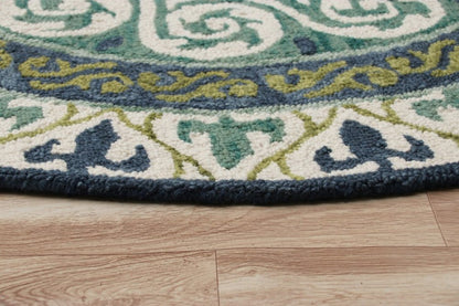 7' Round Blue and Green Ornate Medallion Area Rug