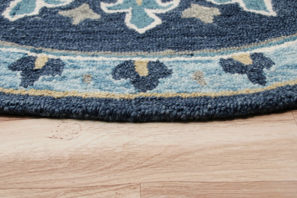 5' Round Blue Floral Medallion Area Rug