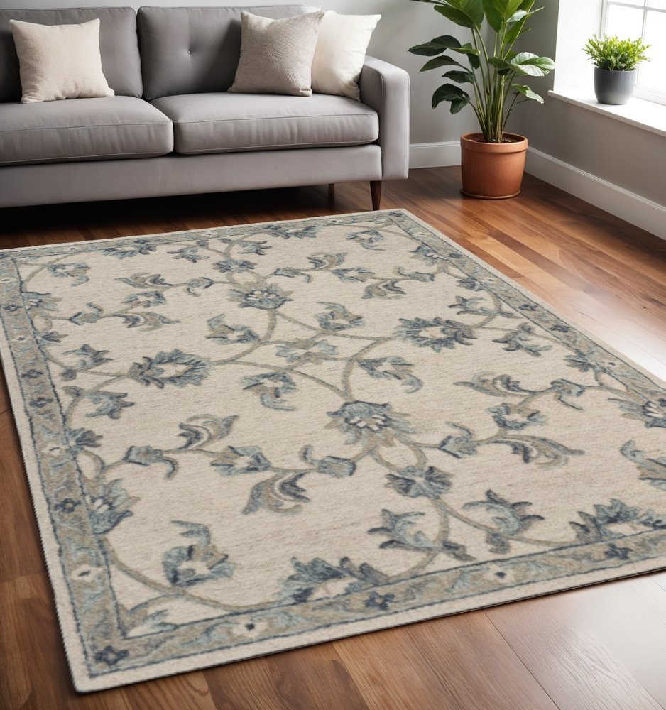 5' X 7' Light Blue Wool Hand Tufted Area Rug